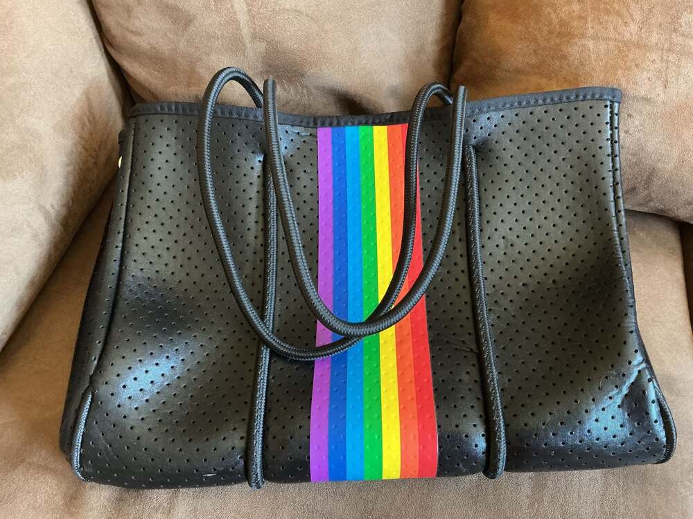 Parker & Hyde Perforated Neoprene Tote with Rainbow Stripe and Matching Pouch